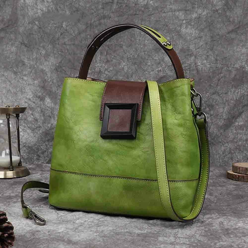 Motaora Women&#39;s Bag Retro Genuine Leather Bucket Bag Handmade Women Shoulder Bag First Layer Cowhide Crossbody Bags For Female - Executive-Skincare