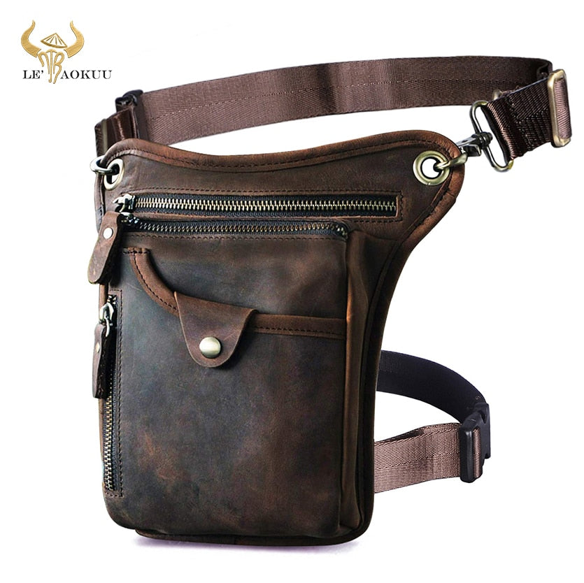 Genuine Real Leather Men Design Casual Messenger Crossbody Sling Bag Fashion Waist Belt Pack Leg Drop Bag Phone Pouch 211-5 - Executive-Skincare