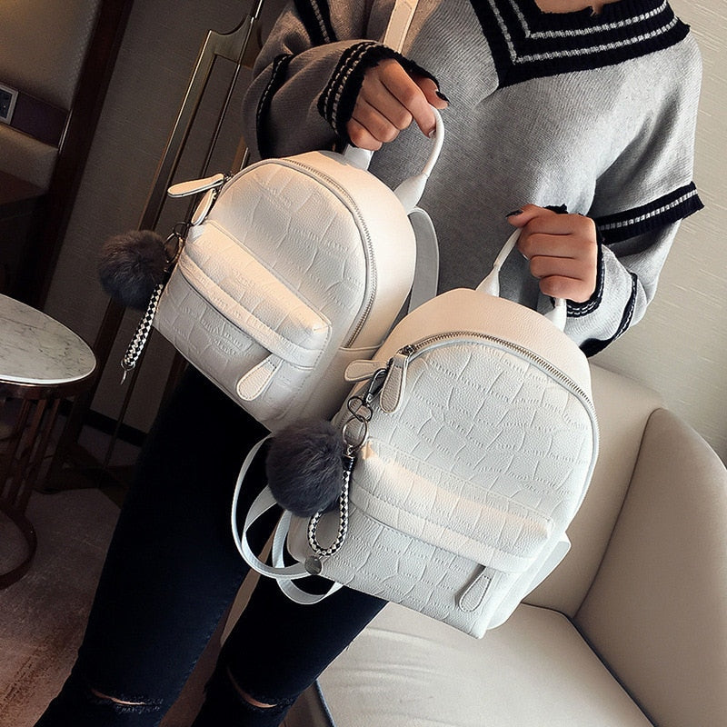 Mini Backpacks Women PU Leather Cute Small Backpack Female White Back Pack Black Backpacks For Teen Girls Fashion Bagpack Woman - Executive-Skincare