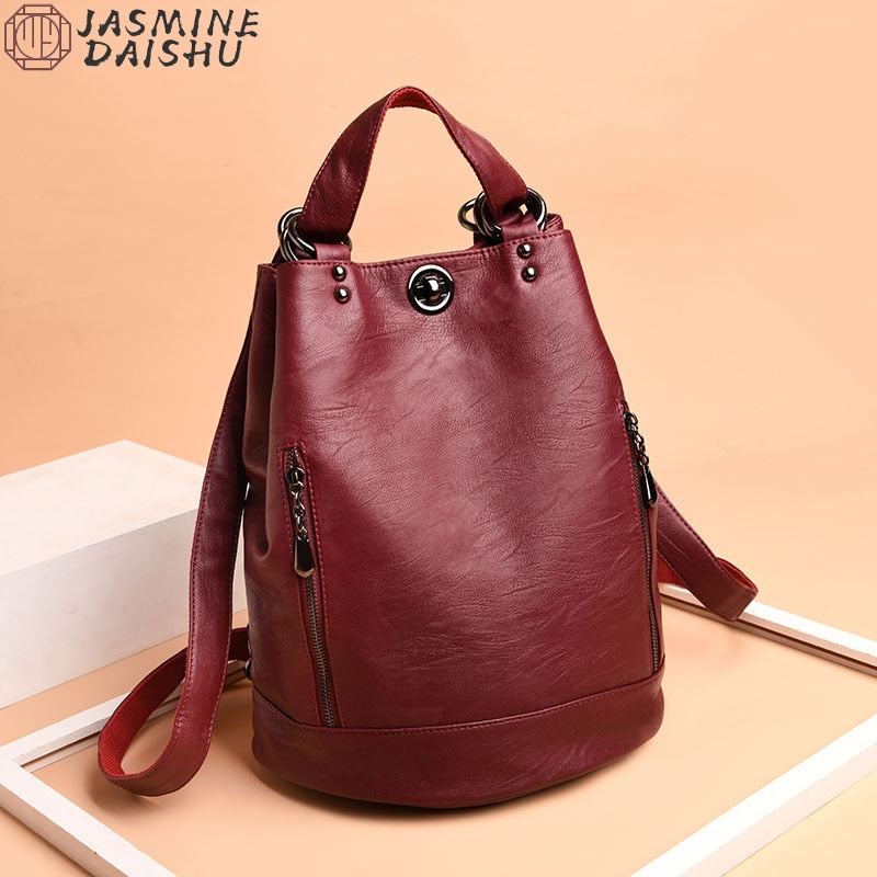 Casual Large-Capacity School Bags Girl Soft Leather Women&#39;s Backpack Fashion Travel Backpack Ladies Designer Backpacks 2021Sac - Executive-Skincare