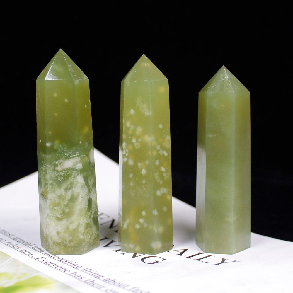 1pc 100% Natural Crystal Point Green jade Healing Obelisk reseda Quartz Wand green Ornament for Home Decor Reiki Energy Stone - Executive-Skincare