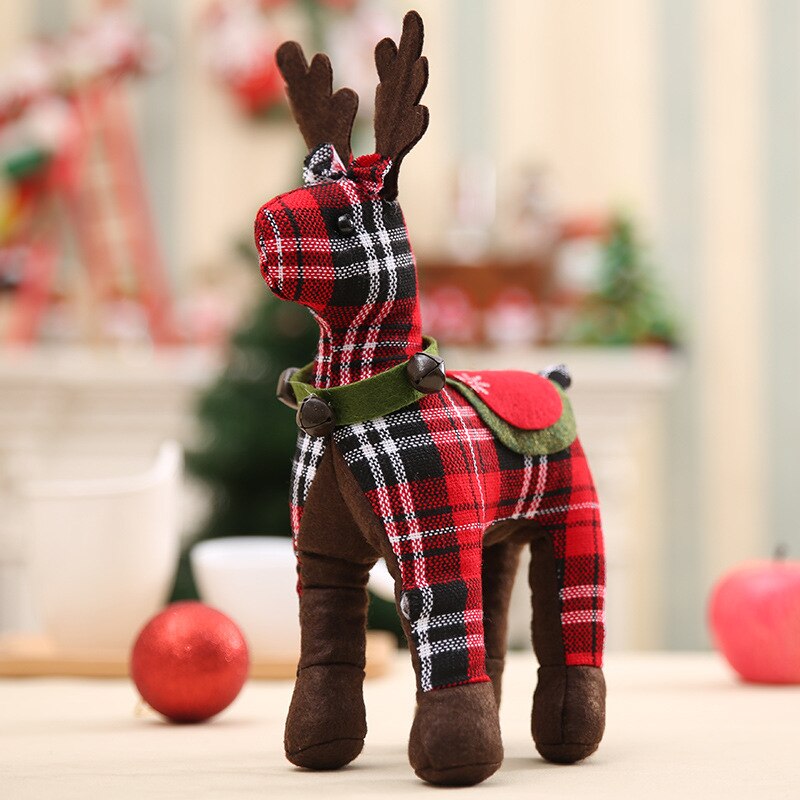 Christmas Decoration Pendant Festival Deer Reindeer Plaid cloth Doll House Table Ornaments Christmas Tree Elk Kids New Year Gift - Executive-Skincare