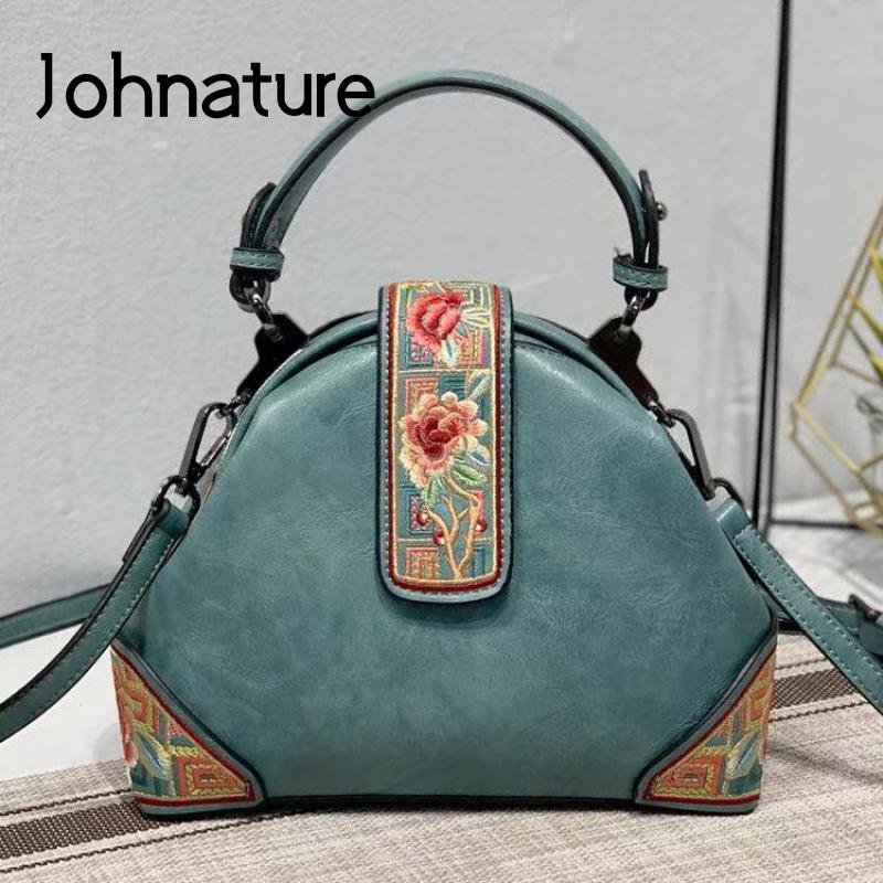 Johnature Retro Embroidery Luxury Handbags Women Bags Designer 2022 New Versatile Chinese Style Lady Leather Shoulder Bags - Executive-Skincare