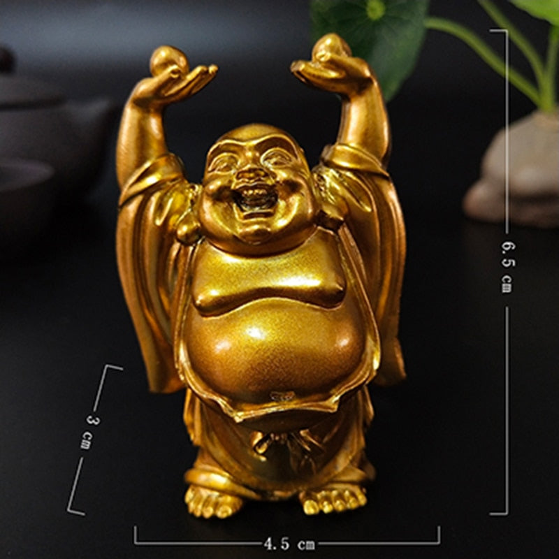 Golden Laughing Buddha Statue Chinese Feng Shui Lucky Money Maitreya Buddha Sculpture Figurines Home Garden Decoration Statues - Executive-Skincare