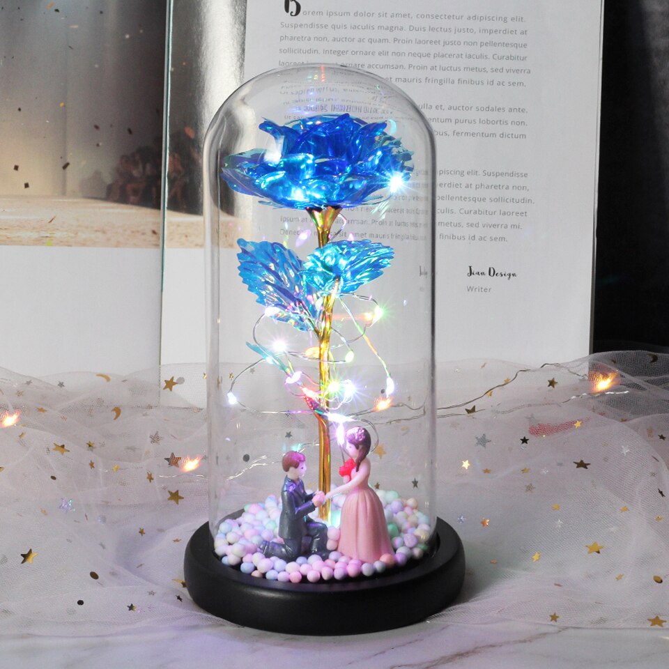 Beauty and Beast Rose Flower with Teddy Rose Bear In Glass Dome Home Wedding Decoration Birthday Valentine&#39;s Day Mother &#39;s Gift - Executive-Skincare