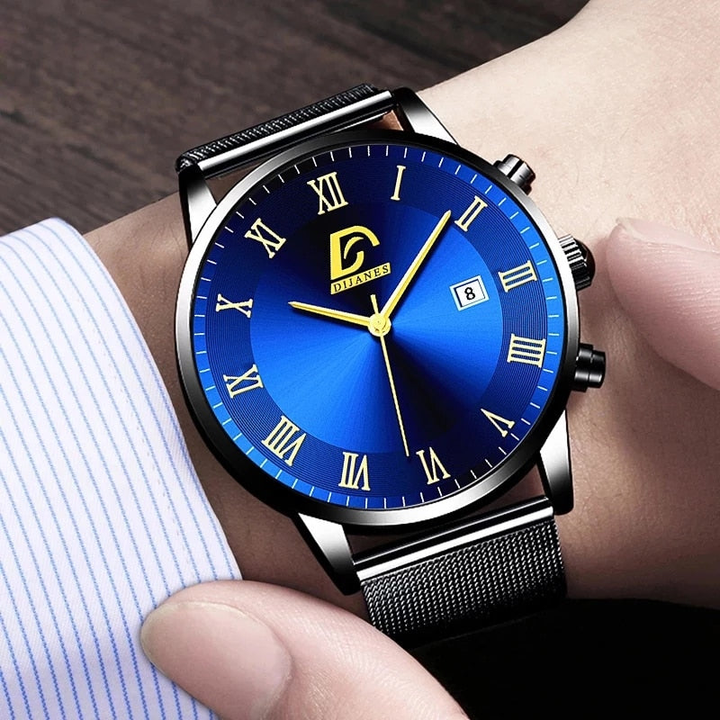 2022 Luxury Fashion Mens Minimalist Watches Luxury Stainless Steel Mesh Belt Quartz Watch Men Business Casual Clock reloj hombre - Executive-Skincare