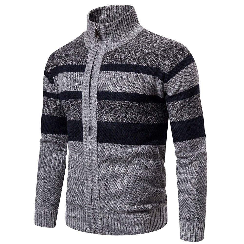 New Autumn Winter Cardigan Men Sweaters Jackets Coats Fashion Striped Knitted Cardigan Slim Fit Sweaters Coat Mens Clothing 2022 - Executive-Skincare