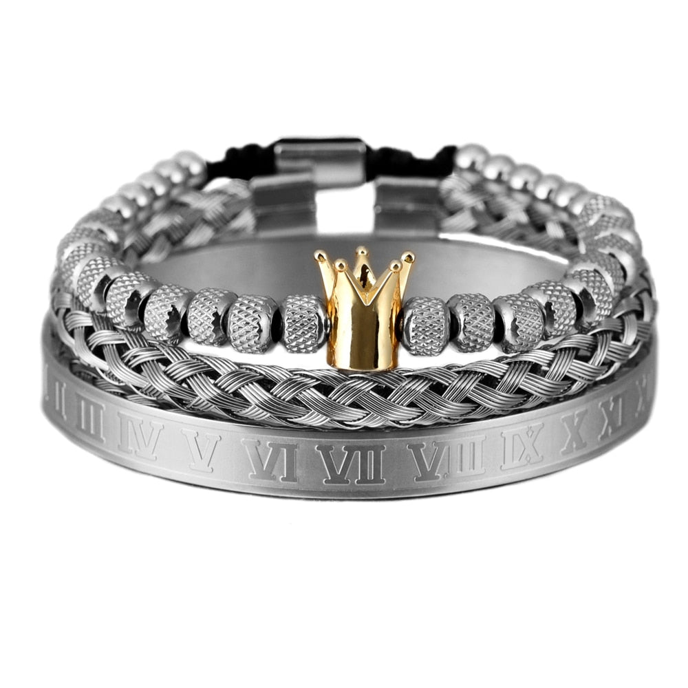 Luxury 3pcs/Set Stainless Steel Bracelet Hip Hop Men Jewelry Roman Number Charm Gold Color Jewelry For  Men Pulseira Bileklik - Executive-Skincare