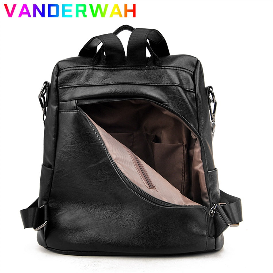 Anti-theft Soft Leather Backpack Women Vintage Shoulder Bag Ladies High Capacity Travel Bagpack School Bag Girl Mochila Feminina - Executive-Skincare