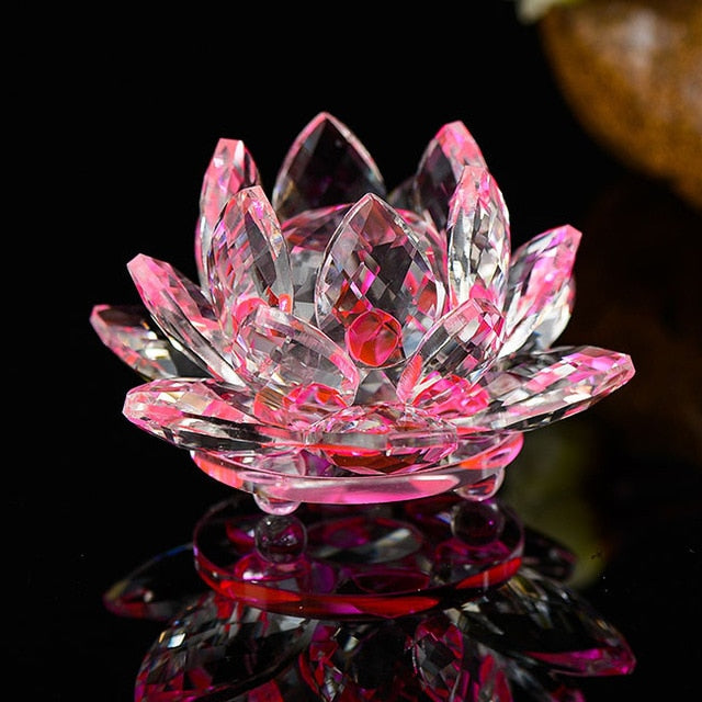 80 mm Feng shui Quartz Crystal Lotus Flower Crafts Glass Paperweight Ornaments Figurines Home Wedding Party Decor Gifts Souvenir - Executive-Skincare