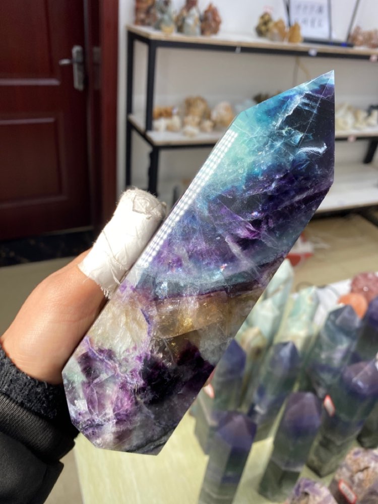 A large Natural Colored Fluorite Crystal Point Natural Crystal Wand - Executive-Skincare