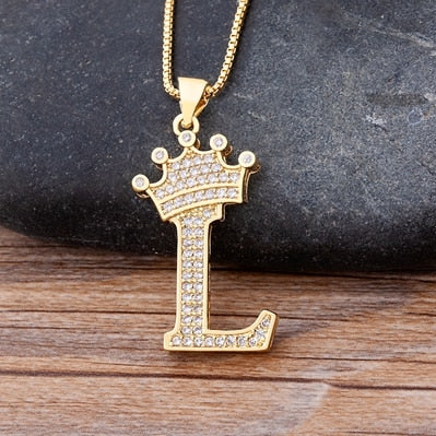 Nidin New Luxury Copper Zircon A-Z Crown Alphabet Pendant Chain Necklace Hip-Hop Style Fashion Woman Man Initial Name Jewelry - Executive-Skincare