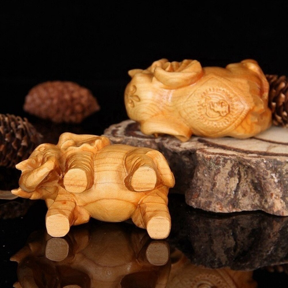 Natural Thuja Wood Elephant Figurines Craft Carved Natural Wooden Mini Animals Antique Decoration - Executive-Skincare