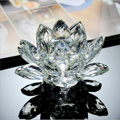 80 mm Feng shui Quartz Crystal Lotus Flower Crafts Glass Paperweight Ornaments Figurines Home Wedding Party Decor Gifts Souvenir - Executive-Skincare