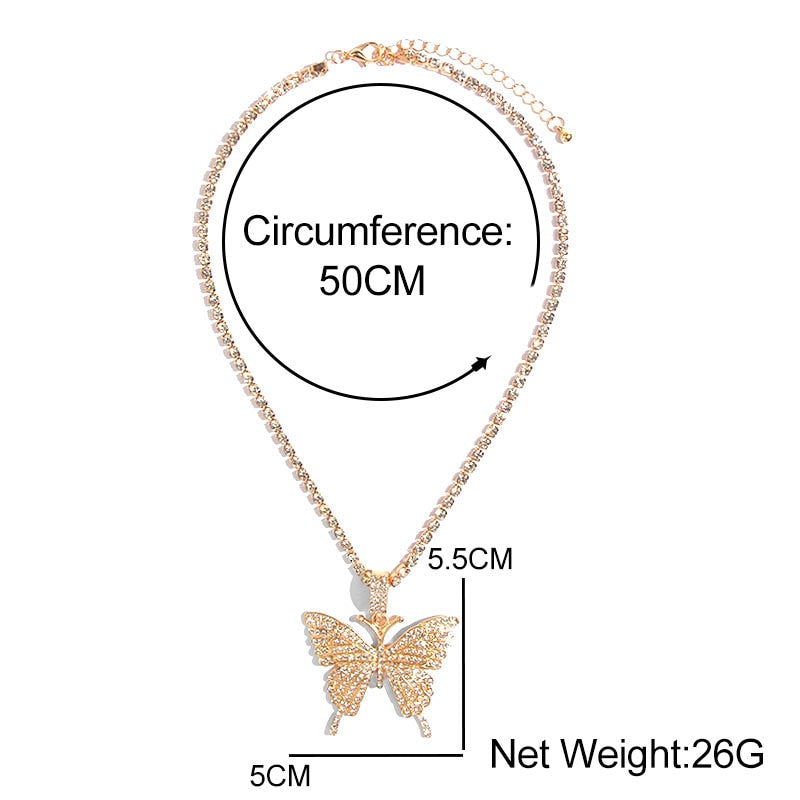 Statement Big Butterfly Pendant Necklace Rhinestone Chain for Women Bling Tennis Chain Crystal Choker Necklace Party Jewelry - Executive-Skincare