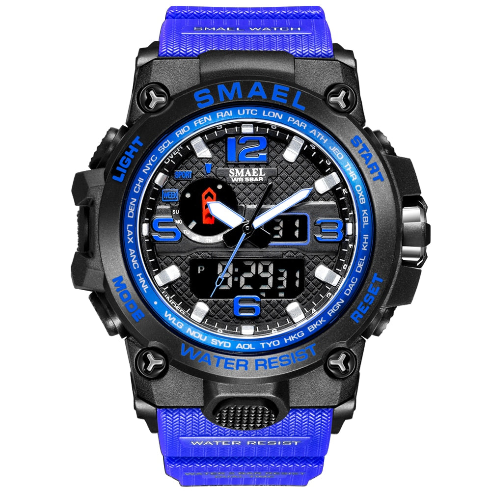 SMAEL Watches For Men 50M Waterproof Clock Alarm reloj hombre 1545D Dual Display Wristwatch Quartz Military Watch Sport New Mens - Executive-Skincare