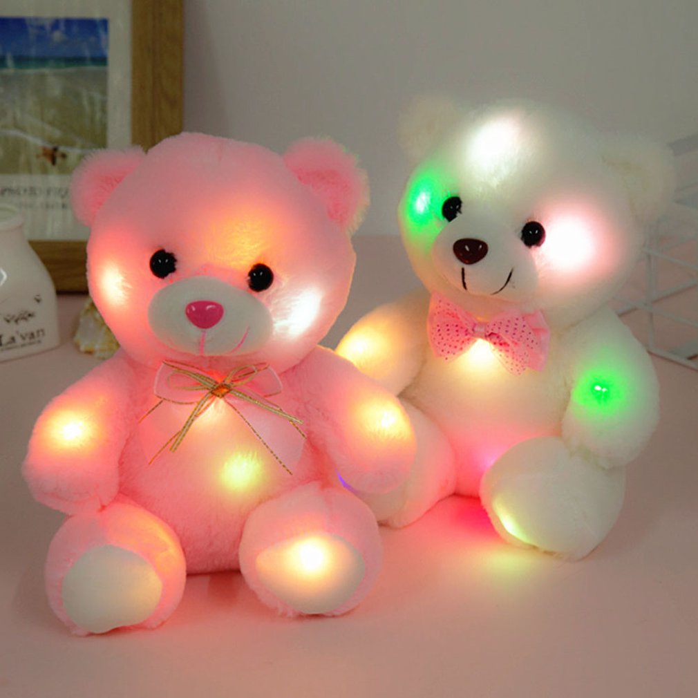 22cm Romantic Light Up LED Pink Glowing Bear Glitter Teddy Plush Doll Toy Creative Doll Christmas Gift Birthday Decoration - Executive-Skincare