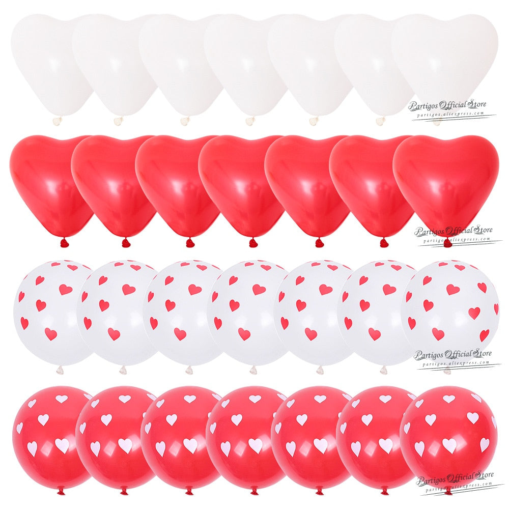 28pcs Red Heart Shape Balloons Decorations Kit Wedding Decors Valentines Day Gifts Heart Printed Latex confetti Globos helium - Executive-Skincare