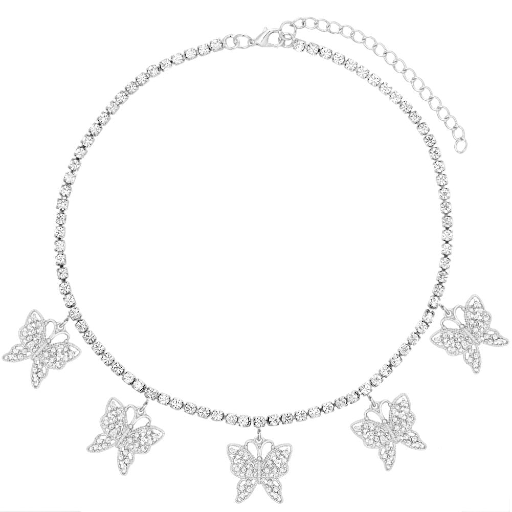 Statement Big Butterfly Pendant Necklace Rhinestone Chain for Women Bling Tennis Chain Crystal Choker Necklace Party Jewelry - Executive-Skincare