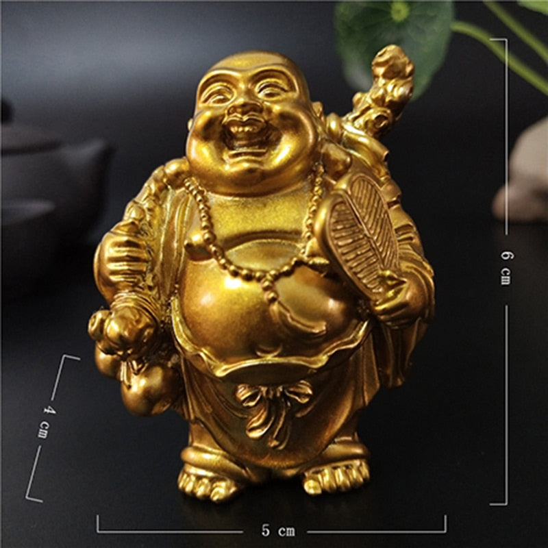 Golden Laughing Buddha Statue Chinese Feng Shui Lucky Money Maitreya Buddha Sculpture Figurines Home Garden Decoration Statues - Executive-Skincare