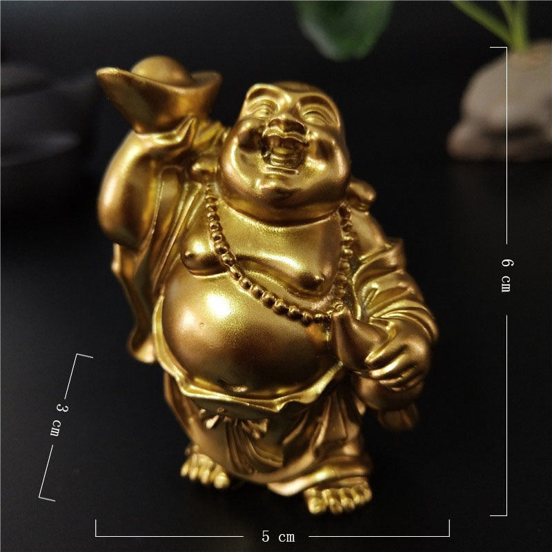 Golden Laughing Buddha Statue Chinese Feng Shui Lucky Money Maitreya Buddha Sculpture Figurines Home Garden Decoration Statues - Executive-Skincare