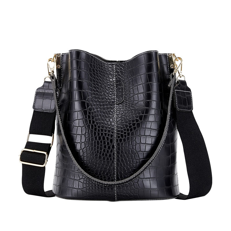 Vintage Crocodile Pattern Crossbody Bags For Women 2022 PU Leather Trend Designer Shoulder Handbags Large Capacity Bucket Bag - Executive-Skincare