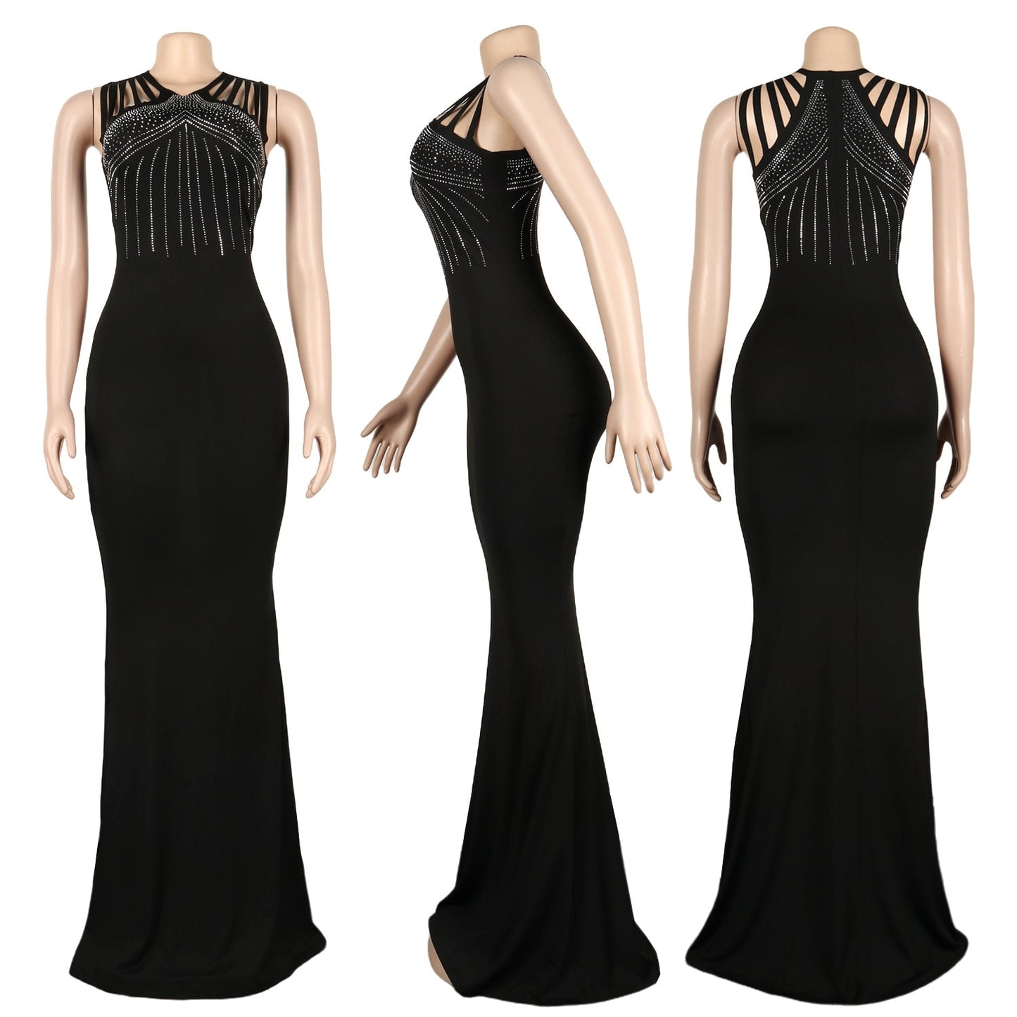 ANJAMANOR Elegant Sexy Evening Dresses for Women Party Classy Night Club Sparkle Rhinestone Black Bodycon Maxi Dress D35-DI30 - Executive-Skincare