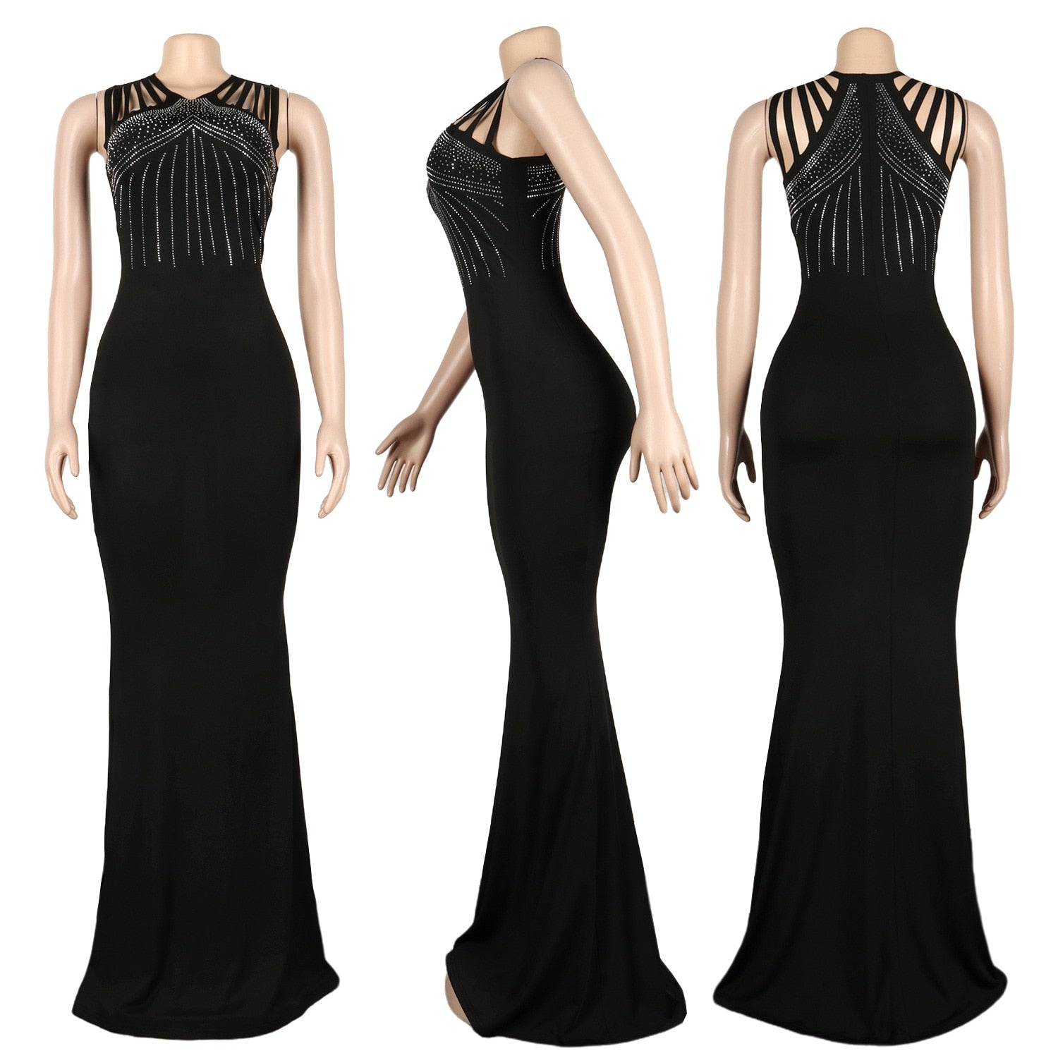 ANJAMANOR Elegant Sexy Evening Dresses for Women Party Classy Night Club Sparkle Rhinestone Black Bodycon Maxi Dress D35-DI30 - Executive-Skincare