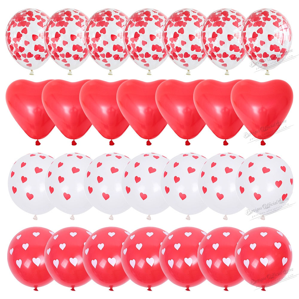 28pcs Red Heart Shape Balloons Decorations Kit Wedding Decors Valentines Day Gifts Heart Printed Latex confetti Globos helium - Executive-Skincare