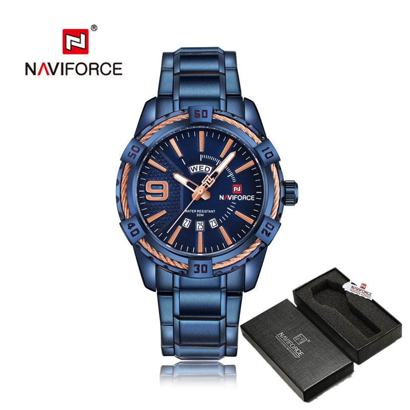 NAVIFORCE Luxury Brand Men&#39;s WristWatch Original Fashion Quartz Classic Watches For Men Waterproof Business Steel Band Clock Man - Executive-Skincare