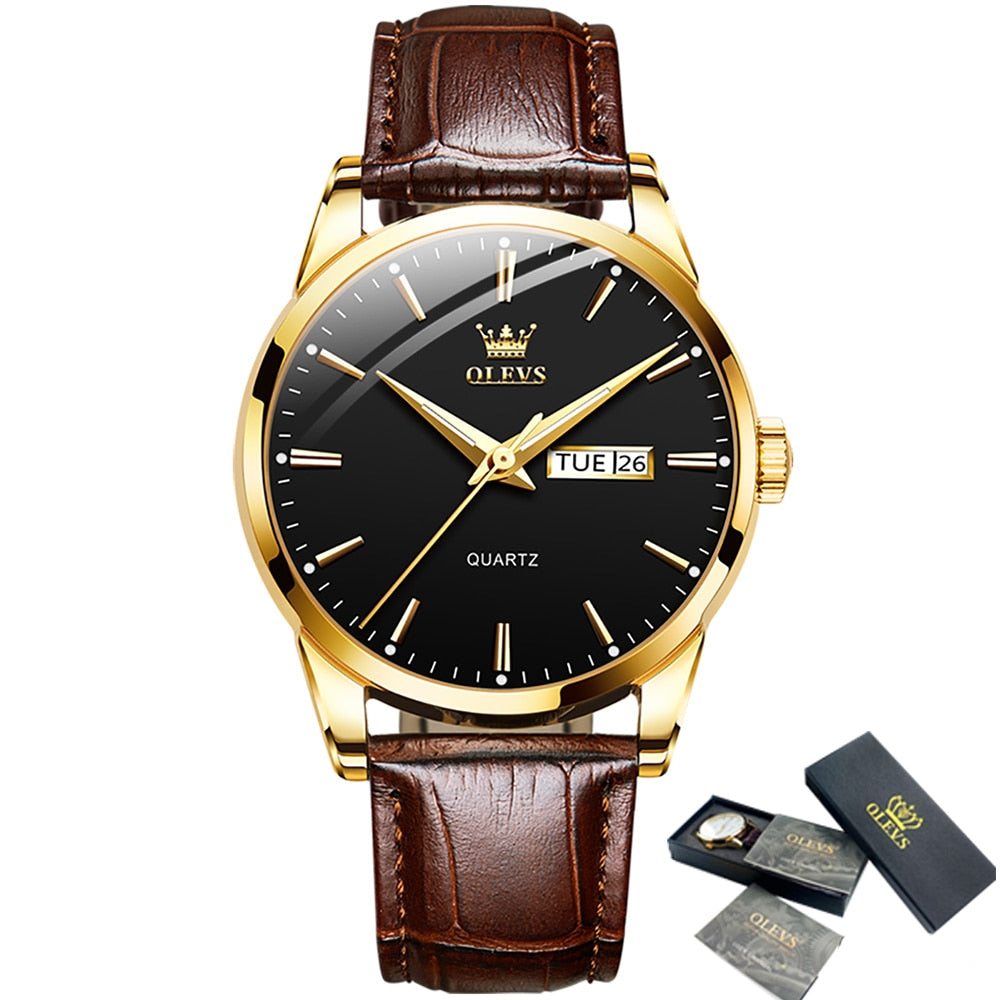 OLEVS Men Watches Top Brand Luxury Fashion Business Breathable Leather Luminous Hand Quartz Wristwatch Gift for Man Reloj Hombre - Executive-Skincare