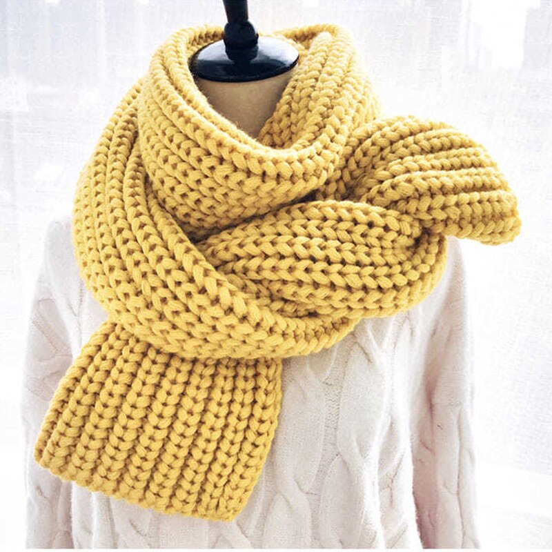 2020 Fashion Women Knitted Scarf Winter Warm Thick Long Handmade Wool Scarves Korean Sweet Solid Color Soft Scarfs Mujer Femme - Executive-Skincare