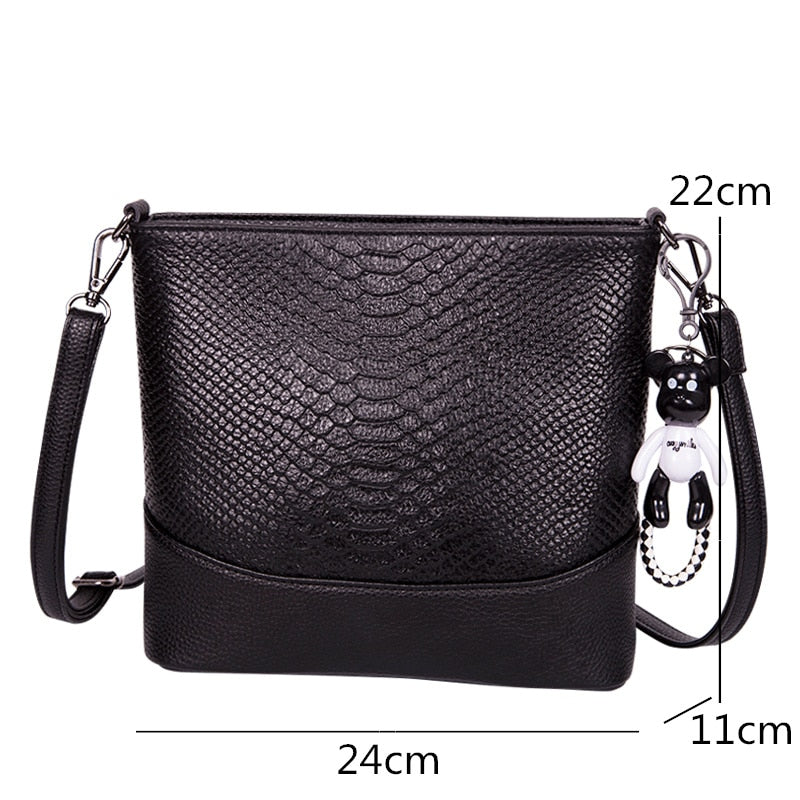 Crocodile Pattern Cow Leather Black Small Shoulder Bags Women Bucket Messenger Bag High Quality Genuine Leather Female Handbags - Executive-Skincare