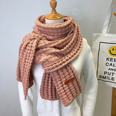 New winter Knitted scarf fashion women long scarves female vintage large shawl soft warm pashmina  thickened wool scarf - Executive-Skincare