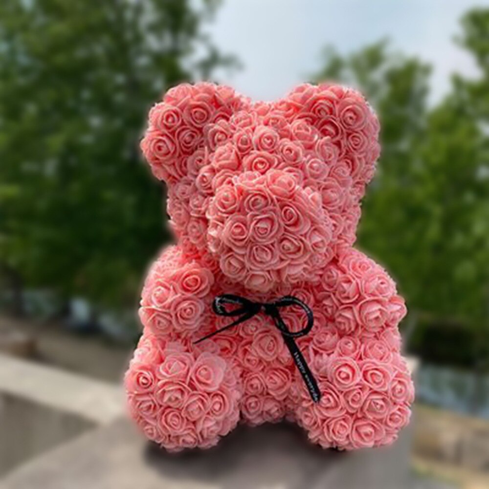 25cm Rose Bear Valentines Day Red Rose Teddy Bear Rose Flower Artificial Decoration Christmas Gifts Women Valentines Gift - Executive-Skincare