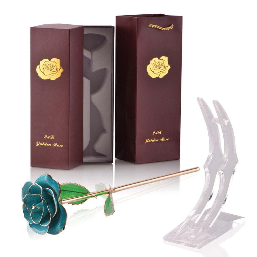 Gifts for Women 24k Gold Dipped Rose with Stand Eternal Flowers Forever Love In Box Girlfriend Wedding Christmas Gifts for Her - Executive-Skincare