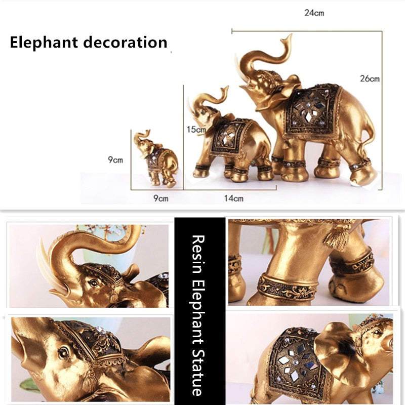 Golden Resin Elephant Statue Feng Shui Elegant Elephant Trunk Sculpture Lucky Wealth Figurine Crafts Ornaments For Home Decor - Executive-Skincare