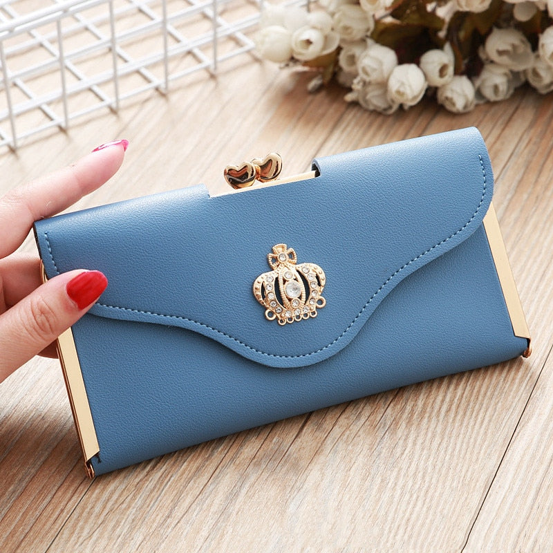 Crown Style Women Wallets Hasp Lady Moneybags Zipper Coin Purse Woman Envelope Wallet Money Cards ID Holder Bags Purses Pocket - Executive-Skincare