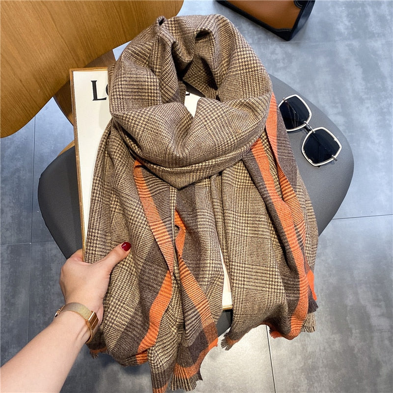 Luxury Brand Winter Plaid Women&#39;s Cashmere Scarf Warm Shawls and Wraps Thicked Wool Pashmina Female Blanket Scarves - Executive-Skincare