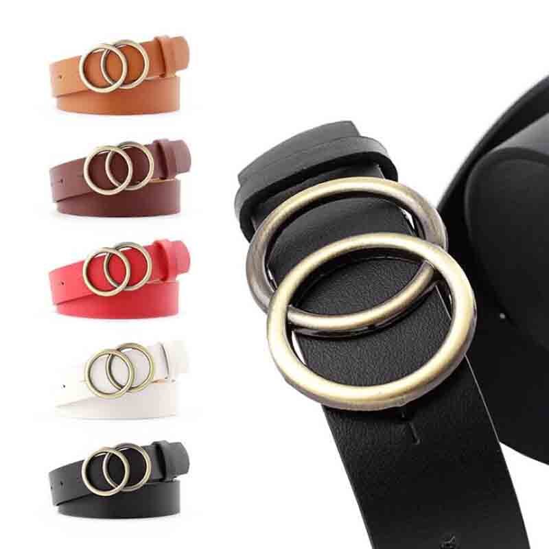 Double Ring Women Belt Fashion Waist Belt PU Leather Metal Buckle Heart Pin Belts For Ladies Leisure Dress Jeans Wild Waistband - Executive-Skincare