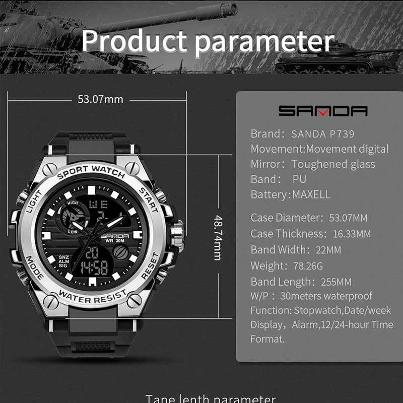 SANDA Sports Men&#39;s Watches Luxury Military Quartz Electronic Watches Shockproof Waterproof Digital Wristwatch Relogio Masculino - Executive-Skincare