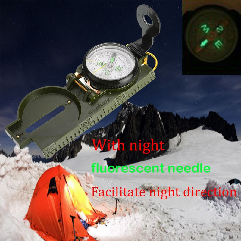 Portable Compass Military Outdoor Camping Folding Len Compass Army Green Hiking Survival Trip Precise Navigation Expedition Tool - Executive-Skincare