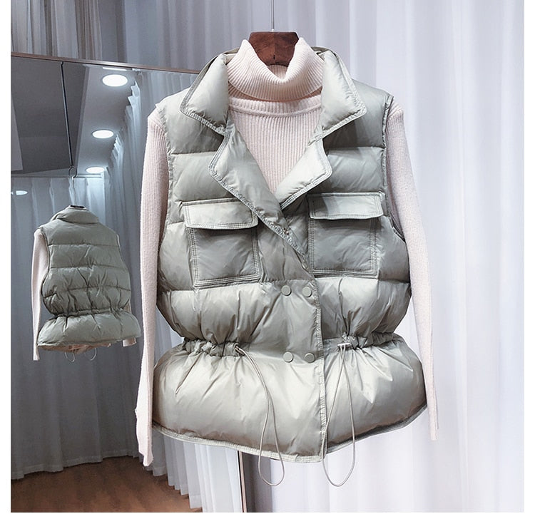 2021 New Ultra Light Down Vest Women Short Vest Windproof Lightweight Warm Waistcoat Female White Duck Down Down Coat Sleeveless - Executive-Skincare