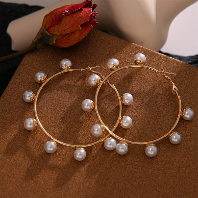 Pearl Long Earrings Female White Round Pearl Wedding  Earrings - Executive-Skincare