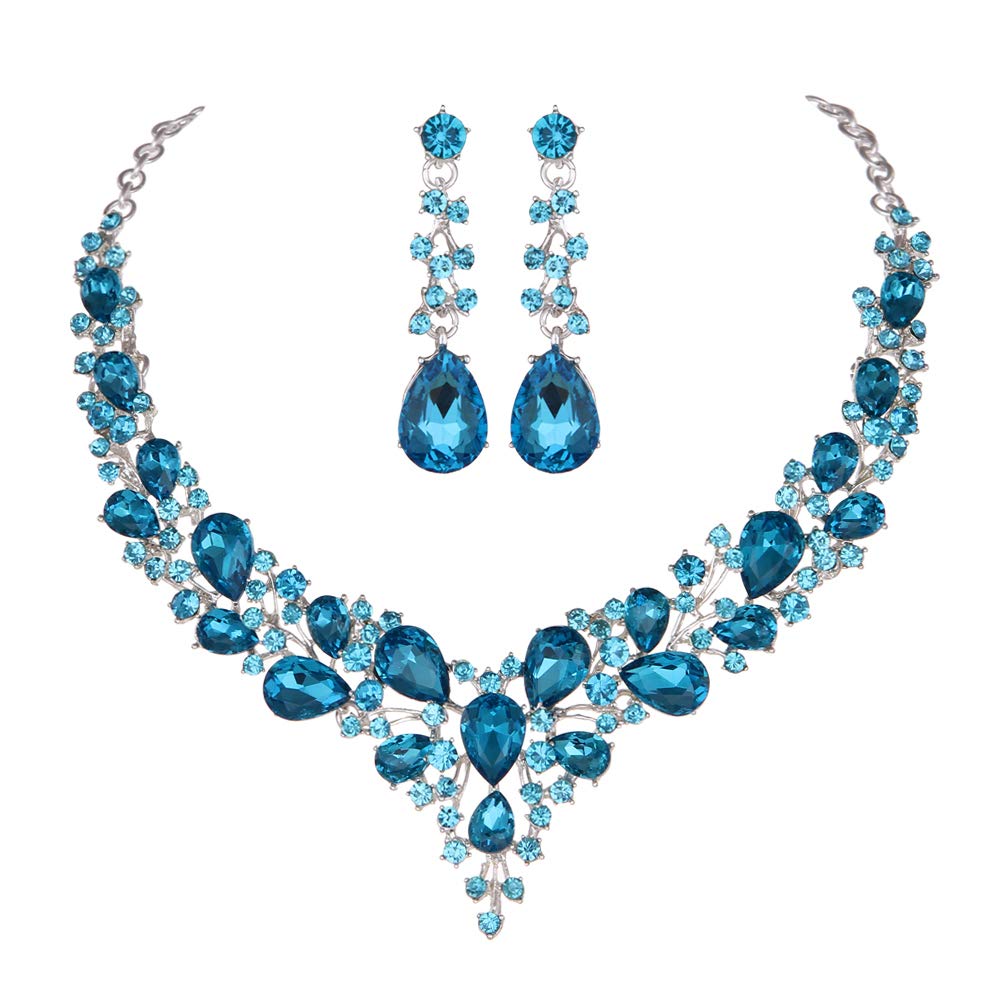 Delicate Women Austrian Crystal Jewelry Sets 16 Colors For Bridal Wedding Necklace And Earrings Sets Lady Party Fashion Jewelry - Executive-Skincare