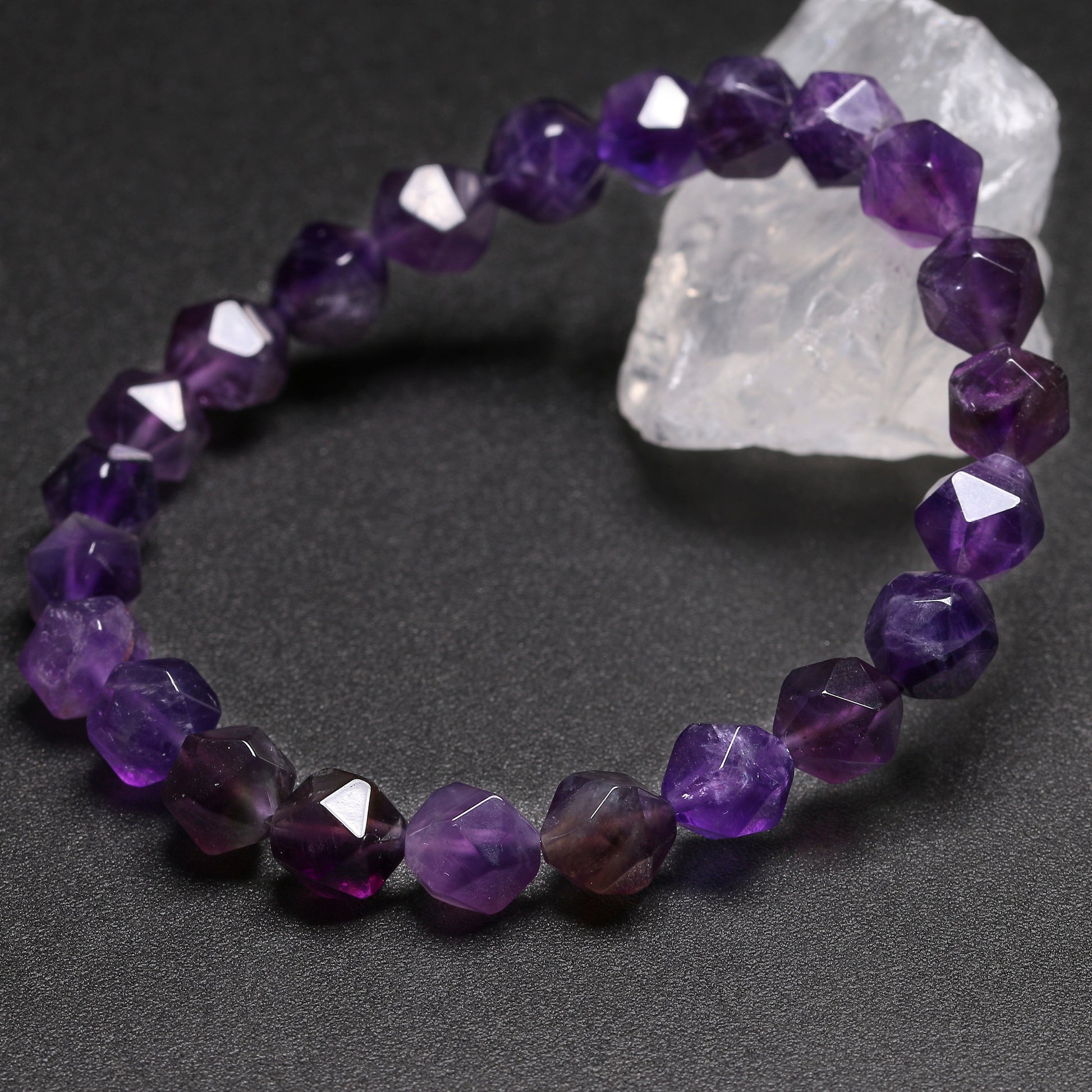 Women Bracelets Natural Amethyst Bracelet Cut Surface Couple Natural Stone Bracelet - Executive-Skincare