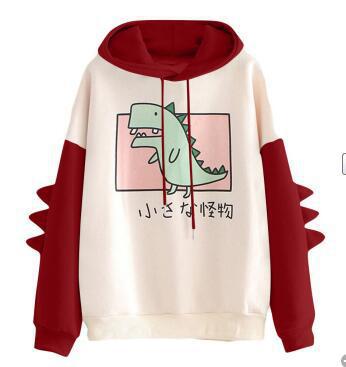 Winter dino hoodie Tops Dinosaur Oversized Cartoon Hoodie Women Fashion Sweatshirt Casual Print Korean Style Thicken Sweatshirt - Executive-Skincare