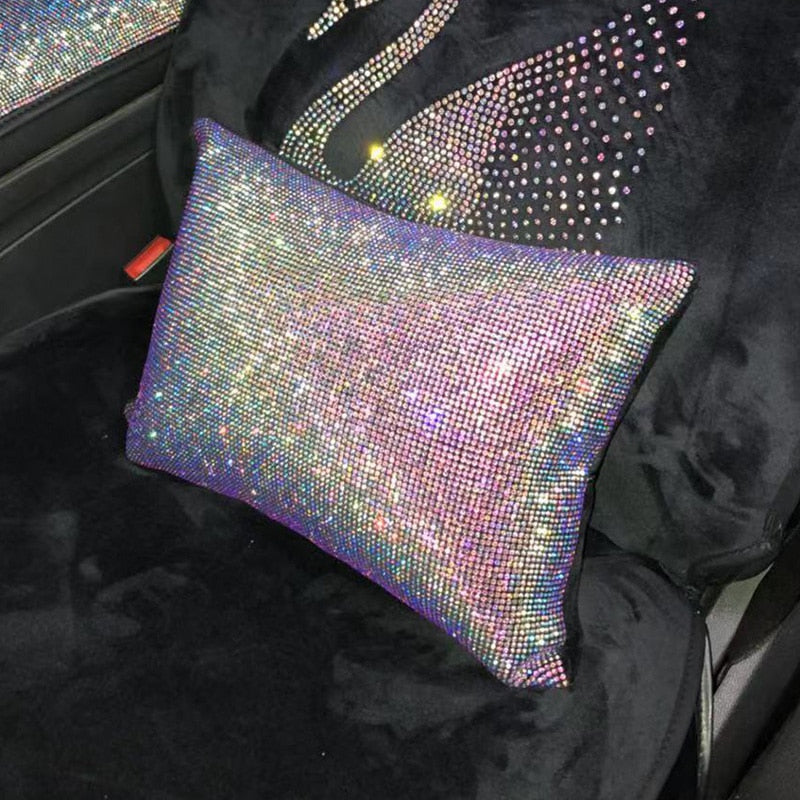 Car Bling Accessories for Woman Interior Set Styling Rhinestone Headrest Pillows Back Support Seat Cushion Pain Relief Sparkly - Executive-Skincare