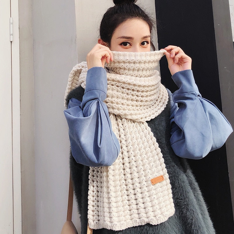 New winter Knitted scarf fashion women long scarves female vintage large shawl soft warm pashmina  thickened wool scarf - Executive-Skincare