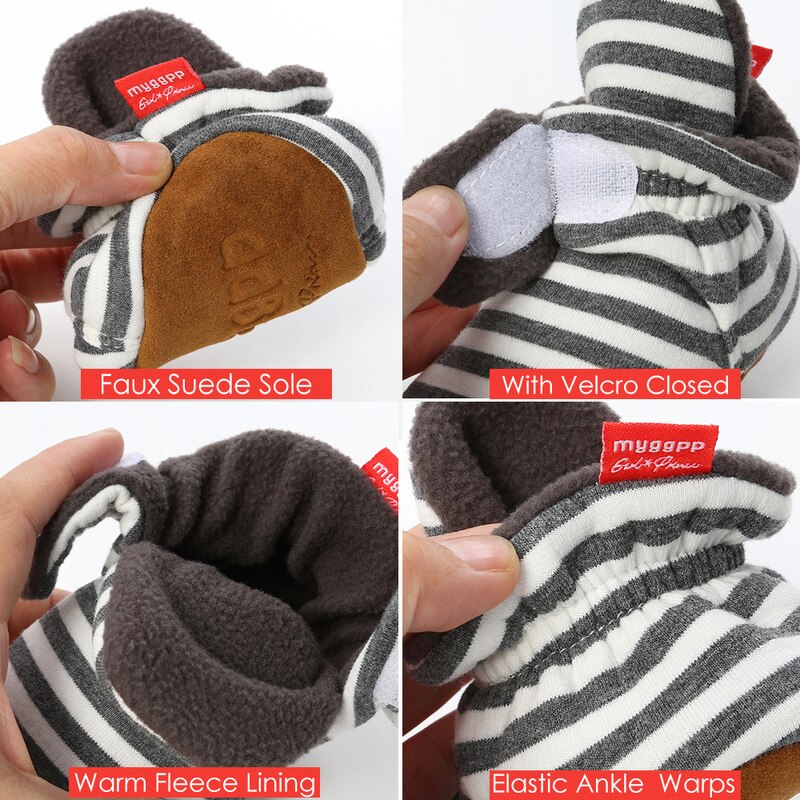 Baby Socks Shoes Boy Girl Stripe Gingham Newborn Toddler First Walkers Booties Cotton Comfort Soft Anti-slip Infant Crib Shoes - Executive-Skincare